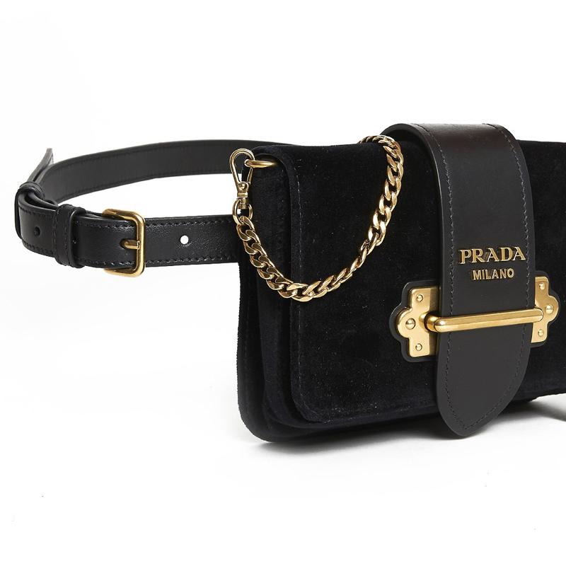 ☆LEATHER VELVET POUCH WITH GOLD HARDWARE BELT☆PRADA スーパーコピー 1BL0042ENUF0002